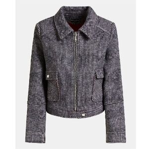 Guess Grey Plaid Zip-Front Wool Jacket